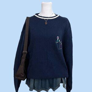 vintage 90s golf graphic preppy navy cotton knit sweater